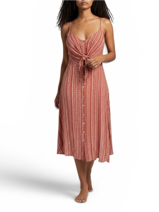American Threads Dresses & Skirts - American Threads Boho Rust-White Striped Tie-Front Dress